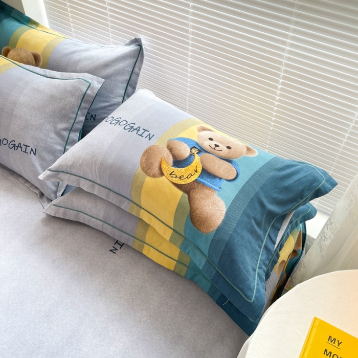 91家纺网 家纺一手货源 找家纺 金爱家 2021新款大版磨毛卡通系列四件套 童趣-绿