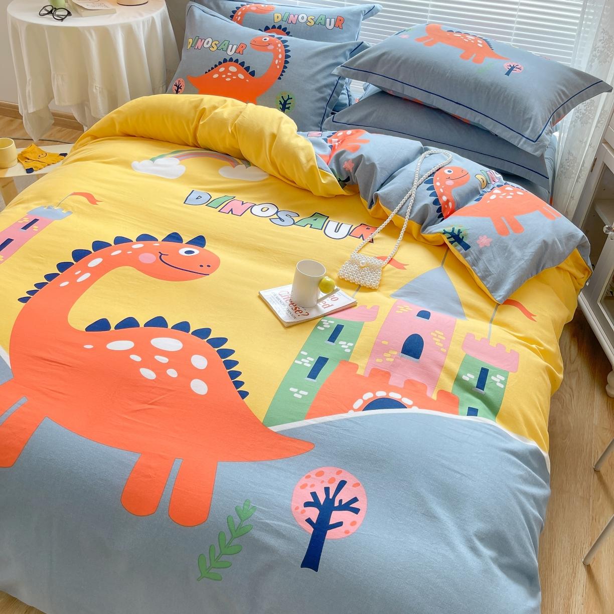 91家纺网 家纺一手货源 找家纺 金爱家 2021新款大版磨毛卡通系列四件套 中华恐龙