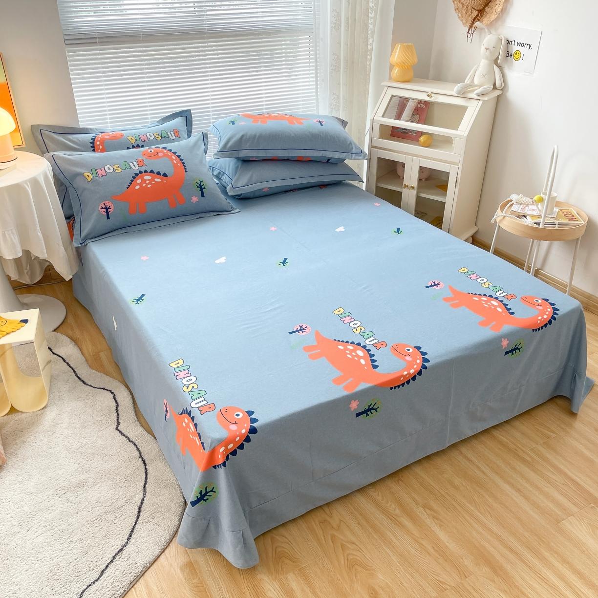 91家纺网 家纺一手货源 找家纺 金爱家 2021新款大版磨毛卡通系列四件套 中华恐龙