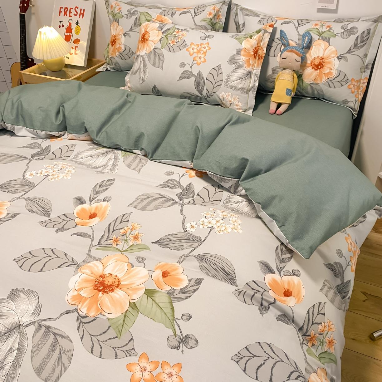 91家纺网 家纺一手货源 找家纺 金爱家 2021新款纯棉磨毛小清新四件套 荷塘月色