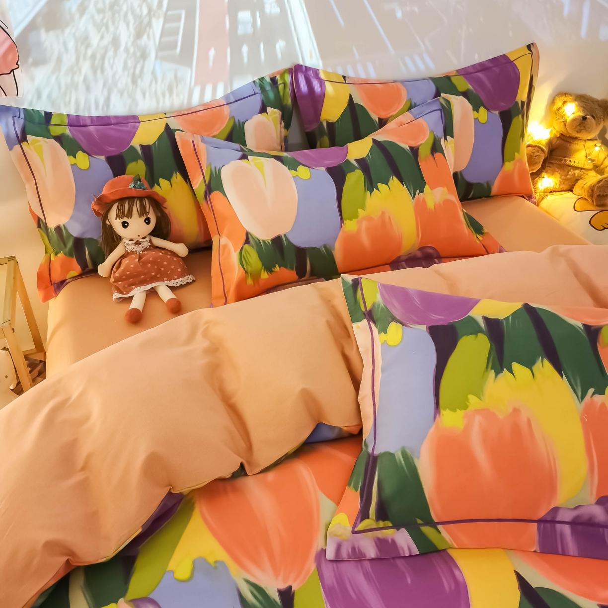 91家纺网 家纺一手货源 找家纺 金爱家 2021新款纯棉磨毛小清新四件套 浪漫朵朵