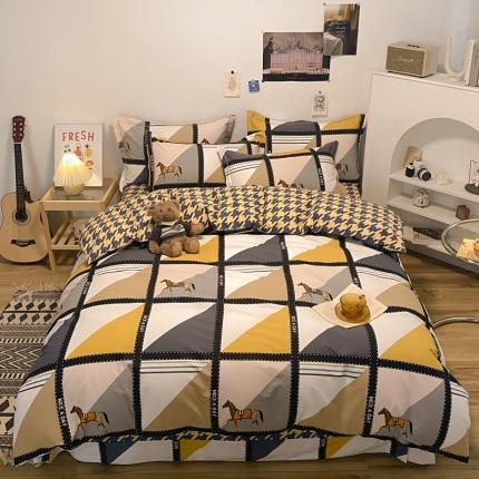 91家纺网 家纺一手货源 找家纺 金爱家 2021新款纯棉磨毛小清新四件套 莫吉托-蓝