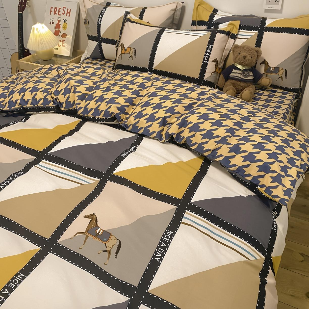 91家纺网 家纺一手货源 找家纺 金爱家 2021新款纯棉磨毛小清新四件套 莫吉托-蓝