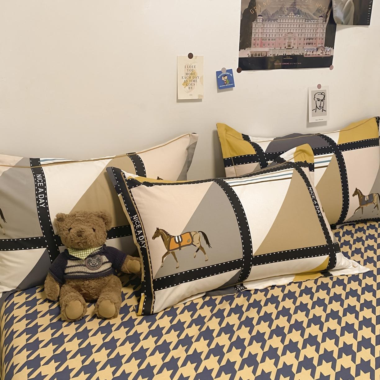 91家纺网 家纺一手货源 找家纺 金爱家 2021新款纯棉磨毛小清新四件套 莫吉托-蓝