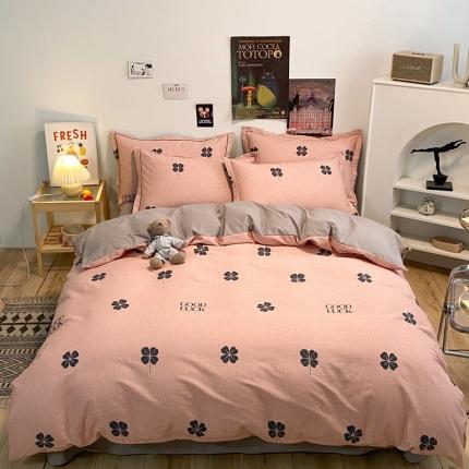 91家纺网 家纺一手货源 找家纺 金爱家 2021新款纯棉磨毛小清新四件套 情人草-粉