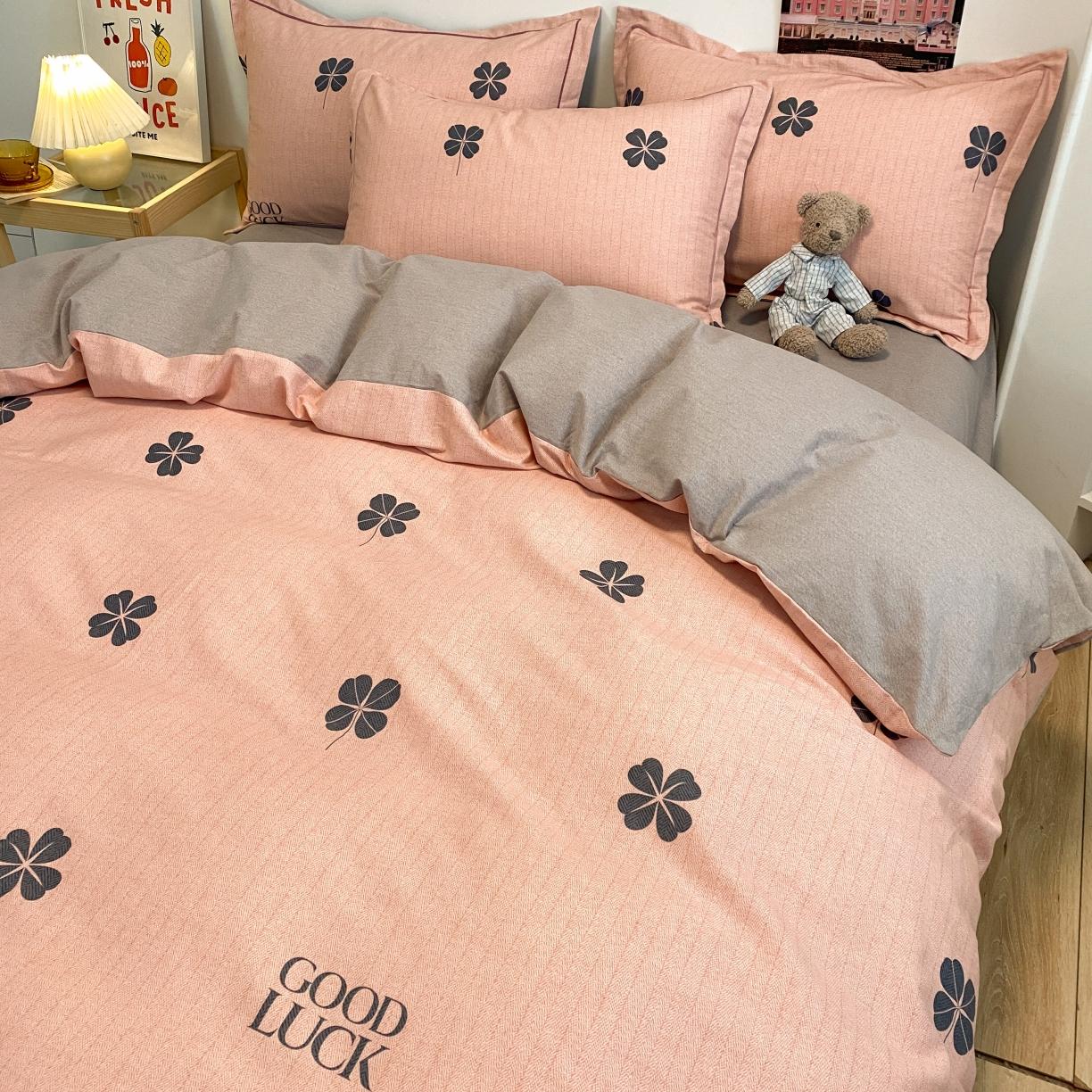 91家纺网 家纺一手货源 找家纺 金爱家 2021新款纯棉磨毛小清新四件套 情人草-粉