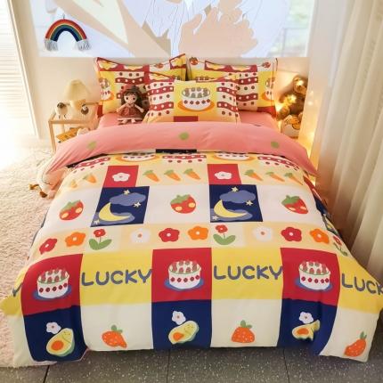 91家纺网 家纺一手货源 找家纺 金爱家 2021新款纯棉磨毛小清新四件套 甜心花语