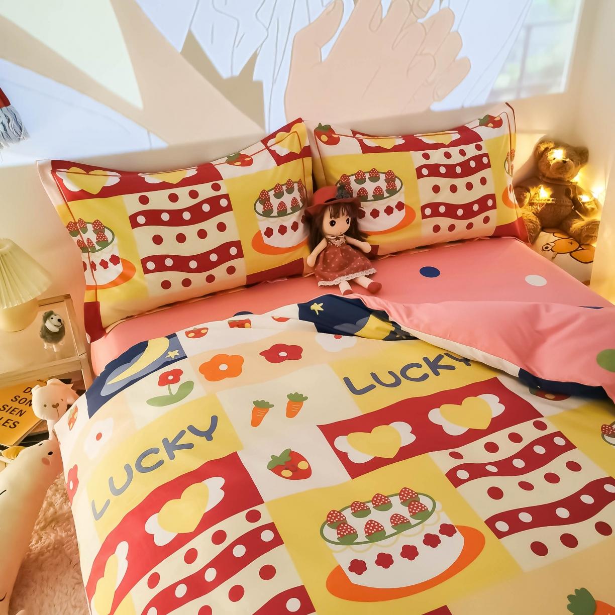 91家纺网 家纺一手货源 找家纺 金爱家 2021新款纯棉磨毛小清新四件套 甜心花语