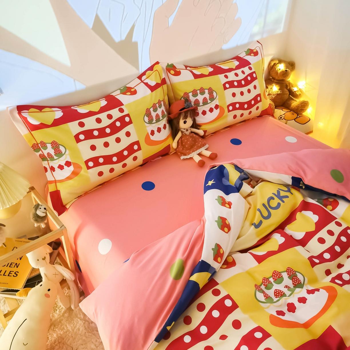 91家纺网 家纺一手货源 找家纺 金爱家 2021新款纯棉磨毛小清新四件套 甜心花语