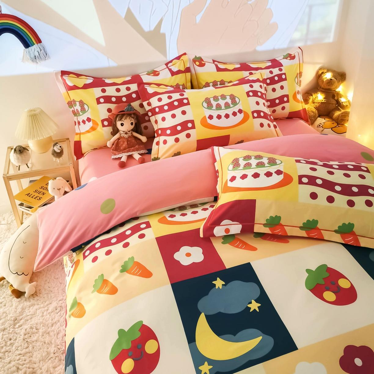 91家纺网 家纺一手货源 找家纺 金爱家 2021新款纯棉磨毛小清新四件套 甜心花语