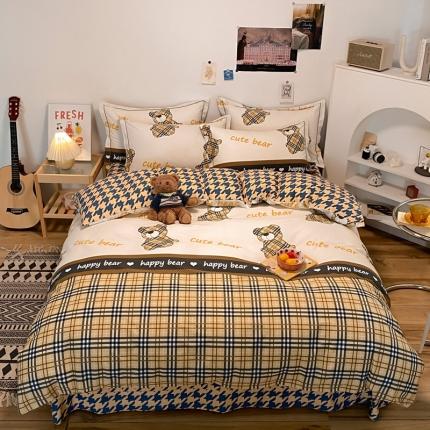 91家纺网 家纺一手货源 找家纺 金爱家 2021新款纯棉磨毛小清新四件套 小熊世界
