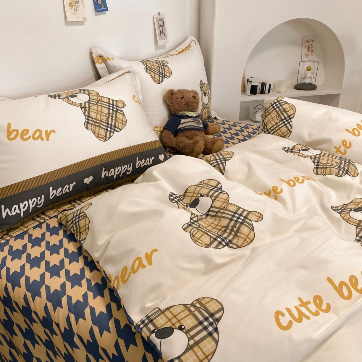 91家纺网 家纺一手货源 找家纺 金爱家 2021新款纯棉磨毛小清新四件套 小熊世界