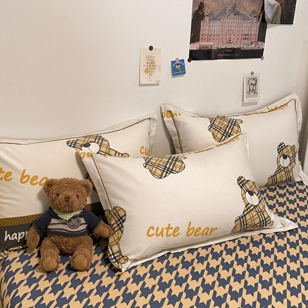 91家纺网 家纺一手货源 找家纺 金爱家 2021新款纯棉磨毛小清新四件套 小熊世界