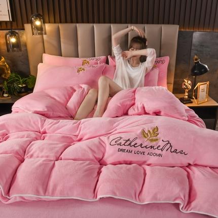 迷仙巢 2021新款牛奶绒系列四件套枫叶 枫叶-粉玉