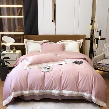 91家纺网 家纺一手货源 找家纺 馨蕊2021秋冬新品100支澳棉四件套高定系列 蝶恋-豆蔻粉