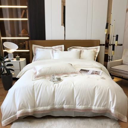 91家纺网 家纺一手货源 找家纺 馨蕊2021秋冬新品100支澳棉四件套高定系列 蝶恋-贵族白