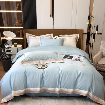 馨蕊2021秋冬新品100支澳棉四件套高定系列 蝶恋-湖水蓝