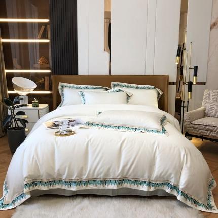 91家纺网 家纺一手货源 找家纺 馨蕊2021秋冬新品100支澳棉四件套高定系列罗地亚-贵族白