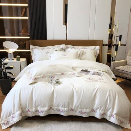 91家纺网 家纺一手货源 找家纺 馨蕊 2021秋冬新品100支澳棉四件套高定系列 梦露 梦露-贵族白