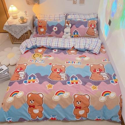 91家纺网 家纺一手货源 找家纺 (总）沐棉家纺2021新款卡通牛奶绒四件套