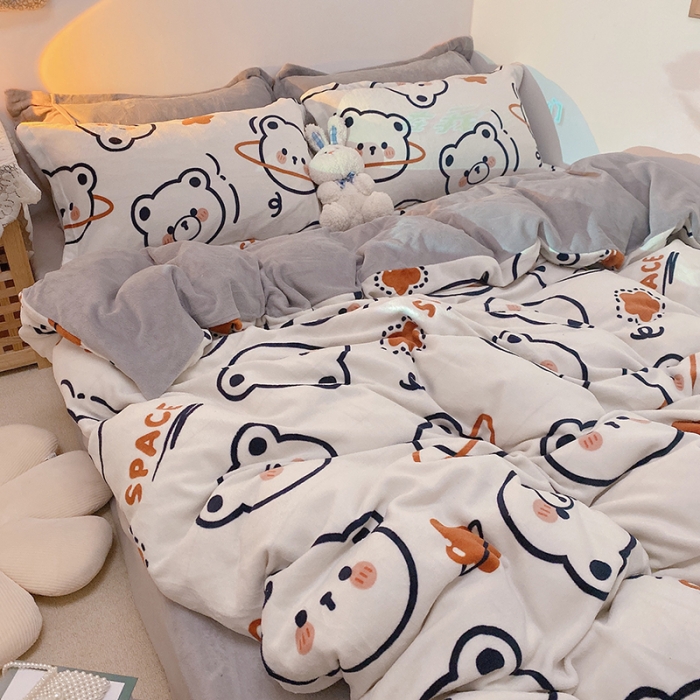 91家纺网 家纺一手货源 找家纺 (总）沐棉家纺2021新款卡通牛奶绒四件套