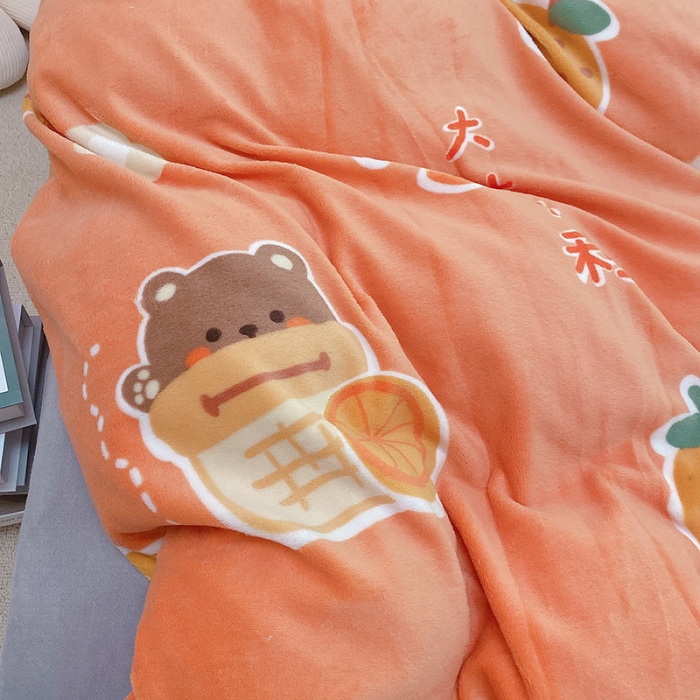 91家纺网 家纺一手货源 找家纺 沐棉家纺2021新款卡通牛奶绒四件套 大桔大利