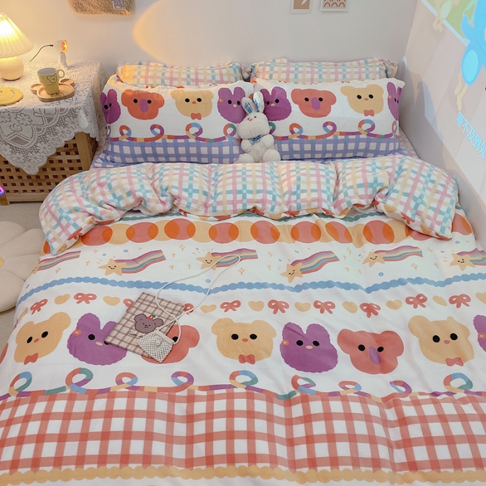 91家纺网 家纺一手货源 找家纺 沐棉家纺2021新款卡通牛奶绒四件套 动物家族