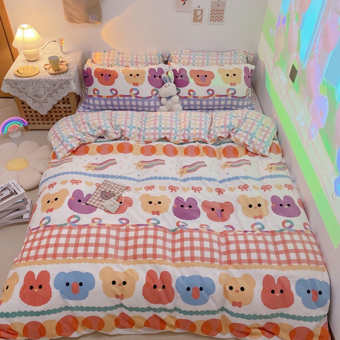 91家纺网 家纺一手货源 找家纺 沐棉家纺2021新款卡通牛奶绒四件套 动物家族