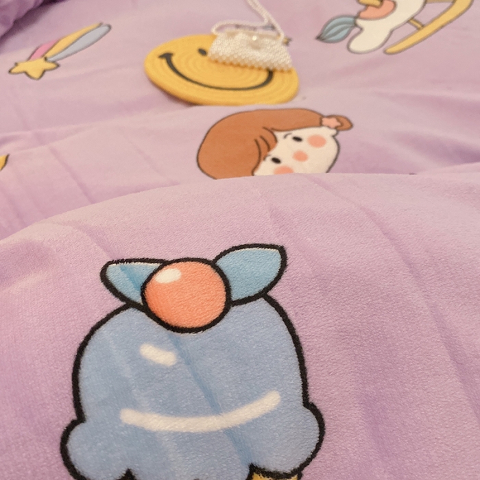 91家纺网 家纺一手货源 找家纺 沐棉家纺2021新款卡通牛奶绒四件套 快乐女孩