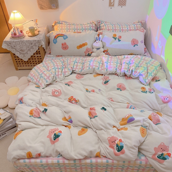 91家纺网 家纺一手货源 找家纺 沐棉家纺2021新款卡通牛奶绒四件套 萝卜兔