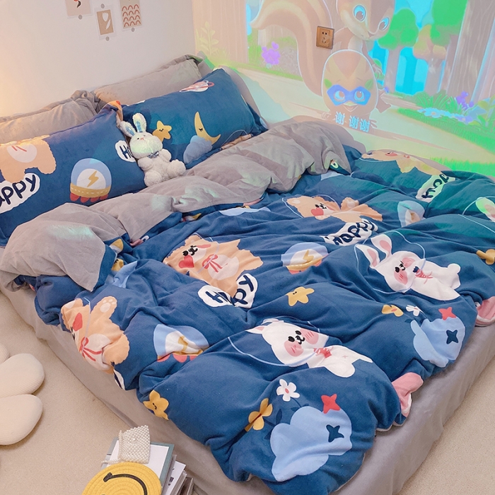 91家纺网 家纺一手货源 找家纺 沐棉家纺2021新款卡通牛奶绒四件套 太空旅行