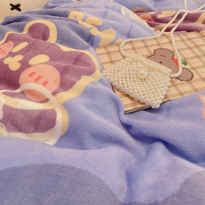 91家纺网 家纺一手货源 找家纺 沐棉家纺2021新款卡通牛奶绒四件套 顽皮熊