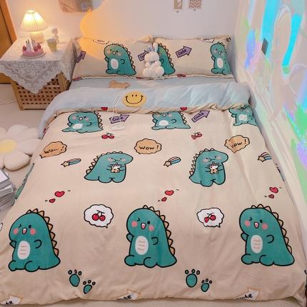 沐棉家纺2021新款卡通牛奶绒四件套 小恐龙
