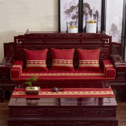 （总）恋之轩 2023新款中式红木棉麻绣花沙发垫