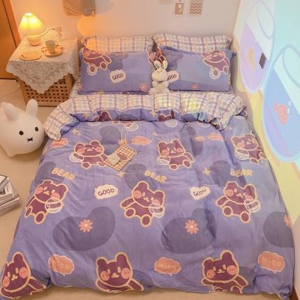 沐棉家纺2021新款卡通牛奶绒四件套 顽皮熊