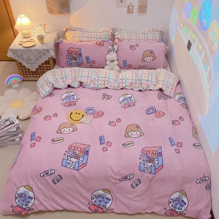 沐棉家纺2021新款卡通牛奶绒四件套 糖果女孩