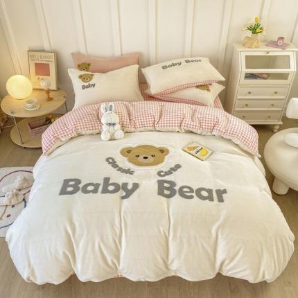 91家纺网 家纺一手货源 找家纺 （总）鼎飞 2021新款高克重绣花刺绣牛奶绒四件套