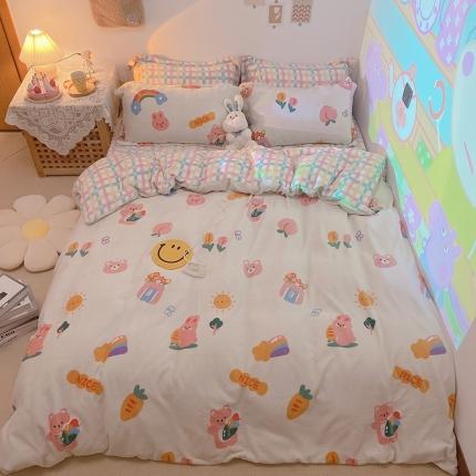 沐棉家纺2021新款卡通牛奶绒四件套 萝卜兔