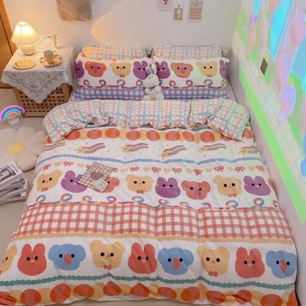 沐棉家纺2021新款卡通牛奶绒四件套 动物家族