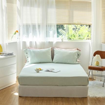 91家纺网 家纺一手货源 找家纺 小米笠 2021年新100支100s全棉磨毛抗菌床笠三件套 千草绿