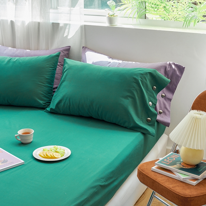 91家纺网 家纺一手货源 找家纺 小米笠 2021年新100支100s全棉磨毛抗菌床笠三件套 孔雀绿