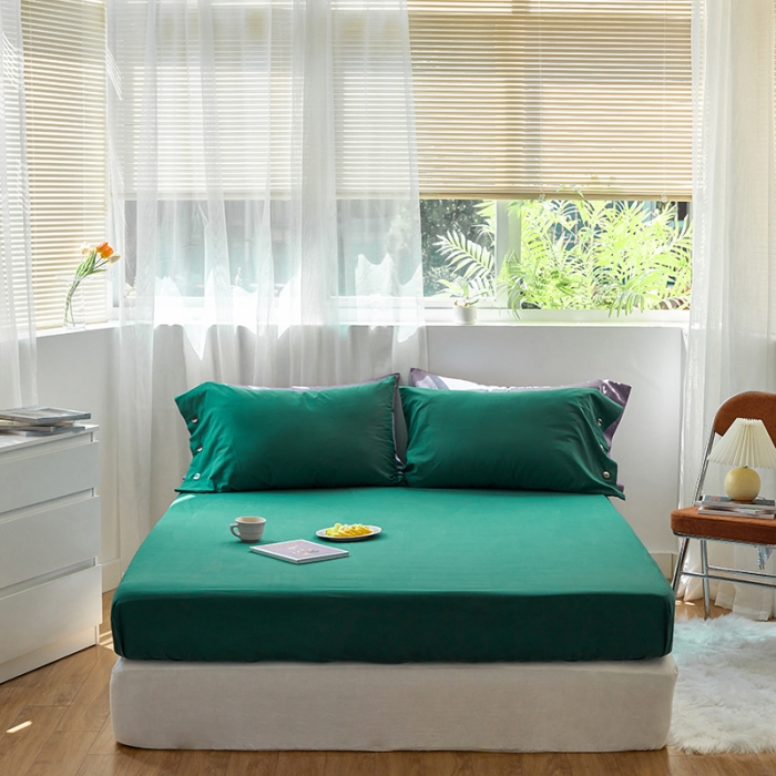 91家纺网 家纺一手货源 找家纺 小米笠 2021年新100支100s全棉磨毛抗菌床笠三件套 孔雀绿