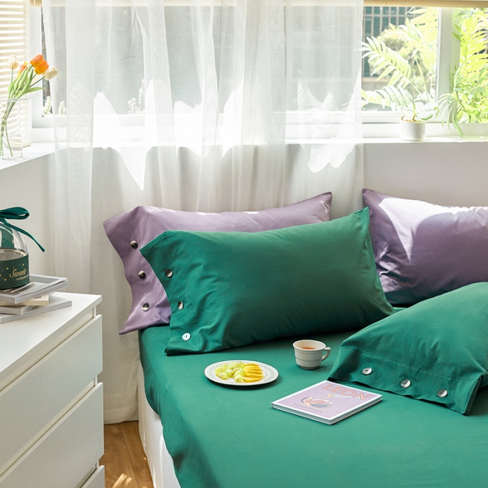 91家纺网 家纺一手货源 找家纺 小米笠 2021年新100支100s全棉磨毛抗菌床笠三件套 孔雀绿