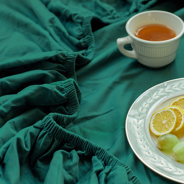 91家纺网 家纺一手货源 找家纺 小米笠 2021年新100支100s全棉磨毛抗菌床笠三件套 孔雀绿