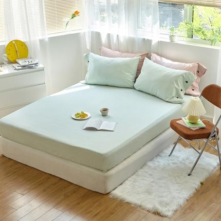 小米笠 2021年新100支100s全棉磨毛抗菌床笠三件套 千草绿