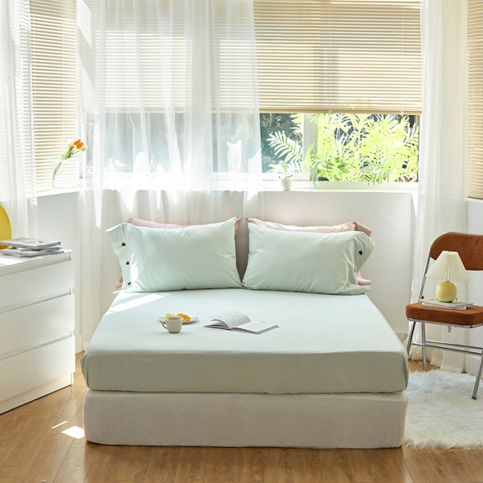 91家纺网 家纺一手货源 找家纺 小米笠 2021年新100支100s全棉磨毛抗菌床笠三件套 千草绿