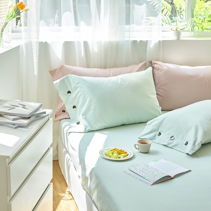 91家纺网 家纺一手货源 找家纺 小米笠 2021年新100支100s全棉磨毛抗菌床笠三件套 千草绿