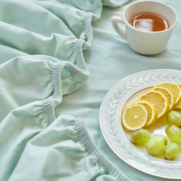 91家纺网 家纺一手货源 找家纺 小米笠 2021年新100支100s全棉磨毛抗菌床笠三件套 千草绿