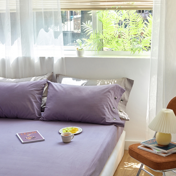 91家纺网 家纺一手货源 找家纺 小米笠 2021年新100支100s全棉磨毛抗菌床笠三件套 香芋紫