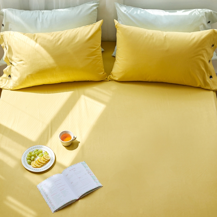 91家纺网 家纺一手货源 找家纺 小米笠 2021年新100支100s全棉磨毛抗菌床笠三件套 缃叶黄